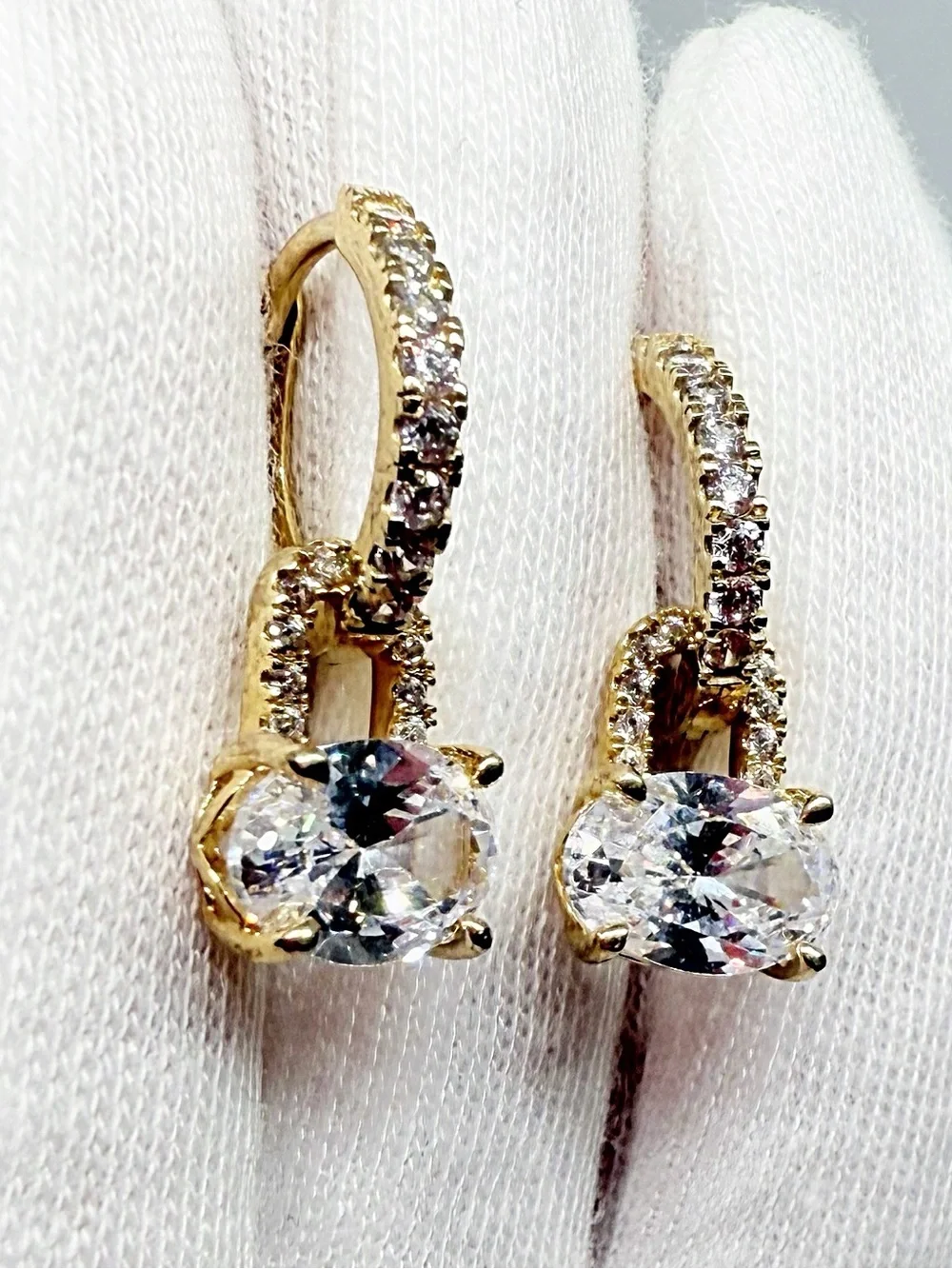 Stunning Gold-Tone Cubic Zirconia Drop Huggie Earrings!